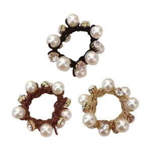 3Pcs Imitation Pearls Hair Accessories Women Elastic Hair Ties With Beaded Design For Office Party Wedding Event
