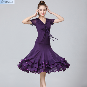 Womens Latin Salsa Rumba Cha Cha Ballroom Dance Dress Practicing And Swing Skirt Dance Performance Set