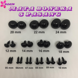[5 Pasang] Mata Boneka Bulat Hitam / Amigurumi / Safety Eyes Doll Uk. 5mm – 24 mm (5pasang/10pcs)