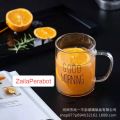 Gelas Cangkir Gagang Kaca Model Tulisan Kopi Susu Jus Teh Glass Coffee Mug Desain Good Morning 400 ml. 