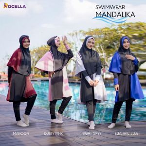 Baju Renang Muslimah Swimwear Mandalika Rocella Syari - Swim Wear Muslim Polos Wanita Premium - Pakaian Renang Perempuan Atasan Celana Bawahan Kerudung Instan Panjang
