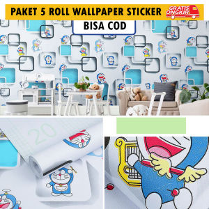 PAKET 5 ROLL Wallpaper Stiker Dinding Karakter Biru Ukuran 45Cm X 4M Wallpaper Pvc