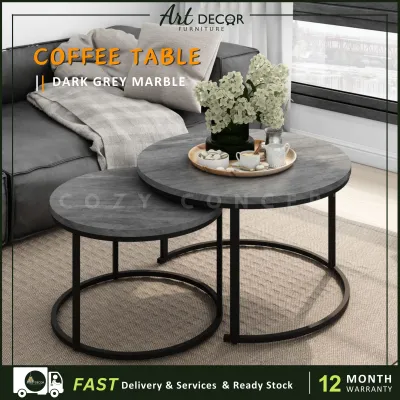 Cozy Melamine Coffee Table Marble Texture /Meja Kopi Bulat Ruang tamu ikea /round wooden table /4 Warna
