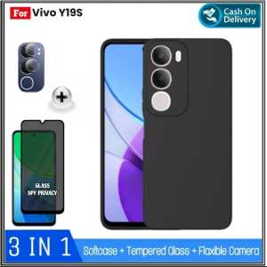 Paket 3IN1 Case Vivo Y19s 4G Casing SoftCase Cover Free Tempered Glass Anti Spy PRIVACY Dan Anti Gores Camera