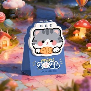 MYTHIS Mini 2026 Desk Calendar Portable Cartoon Cat Schedule Planner Cute Schedule Mark Coil Calendar Office Desk Accessories