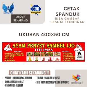Cetak Spanduk Cetak Banner AYAM PENYET SAMBAL IJO UKURAN 400X50 Costom desain