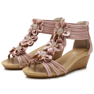 36-42 Leather Heels Ladies Wedges Sandals Open Peep Toes Ankle Strap Mid Heels Roman Sandals Zipper Dinner Bohemia PU Leather Upper Shoes Ladies Office Wear