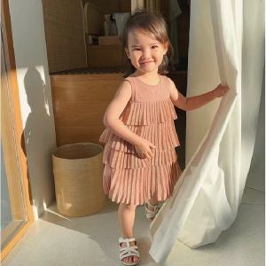 Dress Anak Perempuan Tanpa Lengan Biru Pleated Import