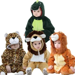 Kawaii Baby Romper Baby One Piece Dinosaur Cartoon Animal Costume Toddler  Twins Boy Girl Winter Clothes Flannel Soft Jumpsuit Cute Kigurumis