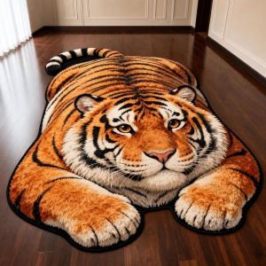 OUREAL Hình Dáng Con Hổ Thảm cửa tạo ảo giác quang học Nhiều kích cỡ Sống động như thật Thảm trải cạnh giường Sáng tạo Crystal Velvet Thảm phòng tắm Trang trí nhà cửa