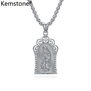 Kemstone Mens Stainless Steel Virgin Mary Pendant Necklace in Gold or Silver for Fashion Wear