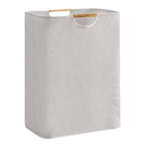 Large Capacity Foldable Laundry Storage Hamper Waterproof Dirty Clothes Basket with Wooden Handle Muji Style for Bedroom Bathroom Bakul Baju