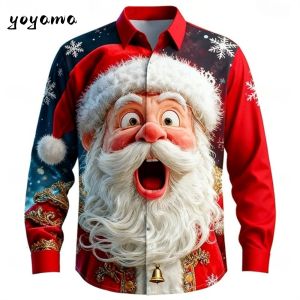 Christmas Mens 3D Graphic Long SleeveStreet Style Fashion Santa Claus Smile Face Print Design2026 Autumn Neon Glow Clothing