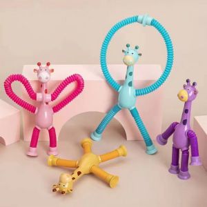 Suction Cup Telescopic Tube Giraffe Variety Shape LED Luminous Stretch Tube Giraffe Educational Decompression Toy