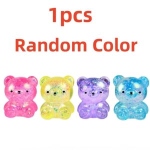 LUXURYLYN 1/2PCS Sugar Filled Bear Squeeze Fidget Toy Soothing Texture Slow Rebound Decompression Squeeze Toy Cute Glitter Gummy Fidget Stress Ball for Stress Anxiety Relief