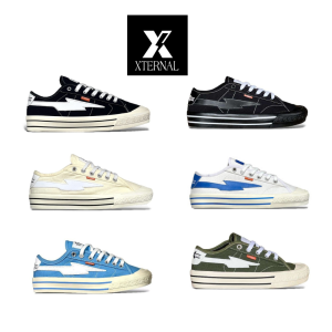 Sepatu XternalStepSure - Mitterns Storm Low Black White Blue All Black Kasual Kanvas Petir