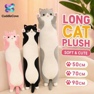 Long Cat Plush Pillow Cute Soft Stuffed Animal Doll Home Decor Gift For Kids Girls Bed Sofa Waist Cushion