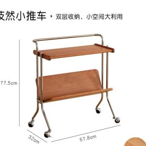 UrbanSpace SG- Vintage Movable Small Trolley Sofa Side Table Living Room R Solid Wood Coffee Table Magazine Bookshelf Bedside Storage Rack