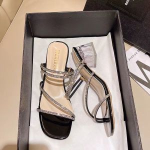 [Free Shipping] Chunky Heel Rhinestone Sandals For Women New Summer Style Elegant Rhinestone Sandals For Women