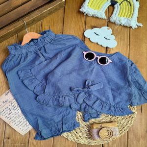 Setelan Anak Perempuan Floral Modern Celana Panjang dengan Blouse Ruffle - Warna Netral untuk Usia 2-7 Tahun