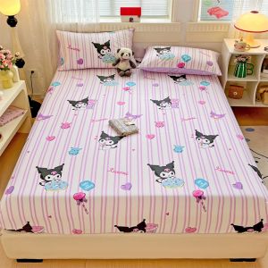 Alls Wonderland Bedsheet With Garter 100% Cotton 800TC Fittedsheet Sanrio Cinnamoroll Hello Kitty Bedsheet Queen King Size