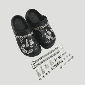 17Pcs Crocs Jibbitz Charms Silver Bear Musical Instrument Shoe Buckle Crystal Diamond Shoe Buckle Decoration Detachable Silver Shoes Chain for Crocs