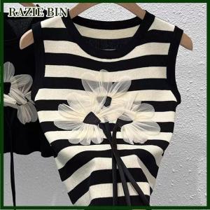 RAZIE BIN Mùa hè thời trang Chic hoa dệt kim vest Phụ Nữ Vòng cổ không tay sọc Tank Top