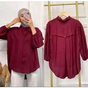 Laura Blouse Polo Linen Premium Atasan Wanita Full Kancing