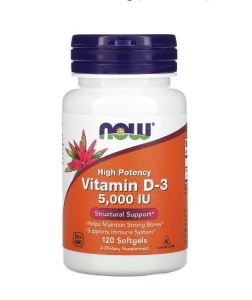 NOW Foods Vitamin D3 5000 IU 125 mcg 120 Softgels High Potency Bone Immune Muscle Support