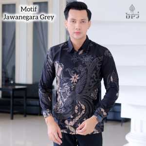 BATIK PUTRA JAWA Motif JAWANEGARA GREY Kemeja Batik Pria Slimiit Premium Bahan Katun Lapis Furing