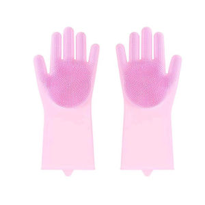 Silicone Dishwashing Gloves Heat Resistant Pet Grooming Rubber Scrubbing Gloves with High-Density Teeth Silicone Bathing and Massaging Brush for Housework Cars Dogs