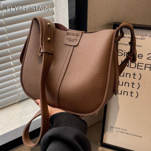 FLYING STARS Brand Soft Leather Bag For Women Fashion Commuting Shoulder Crossbody Bag Large Capacity Casual Retro Bucket Bag2026
