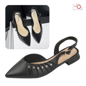 Sepatu Sandal Mules Slip On Eva Hak 3 cm Ujung Lancip Aksesoris Diamond JOFSH86