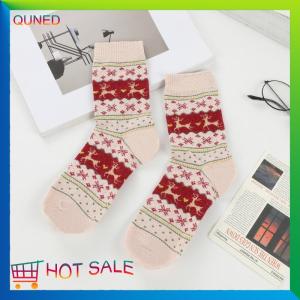 QUNED 1 Pairs Deer Patterned Women Printed Thick Socks Suitable For Warm Soft Comfortable Christmas Stockings Autumn Winter Socks