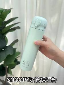 Snoopy thermos cup for girls with high appearance value 316 Stainless steel flip-top cup a large-capacity water bottle with a straw perfect for men