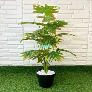 Pohon Hias Tanaman Artificial Monstera Jari Philo Orange X18 Semilatex Pot Dasar Hitam Dekorasi Ruang Tamu