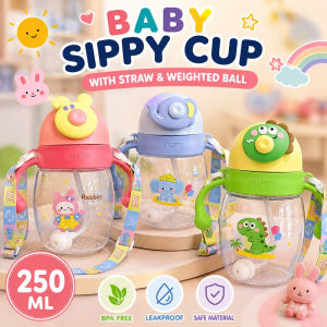 Baby Sippy Cup with Straw Weighted Ball Leakproof Training Bottle for 6+ Months Toddler Water Bottle