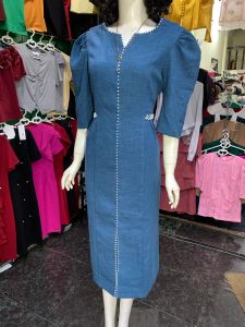 Đầm suông Linen thiết kế đính hạt tay lửng thanh lịch
