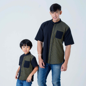Fadsan Wara Serie- Baju Kemeja Koko Couple Ayah  dan Anak Laki Laki Lengan Pendek Warna Hitam