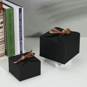 Hộp quà kraft miniHộp giấy kraft màu đen/nâu vuông nắp cài thắt nơ tặng noel giáng sinh-HAUSE