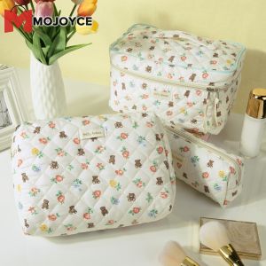 MOJOYCE 3PCS Travel Makeup Bag Women Cotton Quilted Makeup Bag Large Travel Cosmetic Bag Coquette Makeup Bag for Women Girls