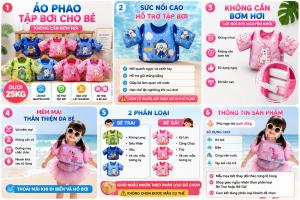 Áo Phao Tập Bơi Cho Bé Dưới 25Kg | Áo Phao Trẻ Em Không Cần Bơm Hơi Hỗ Trợ Tập Bơi Bé Trai Bé Gái