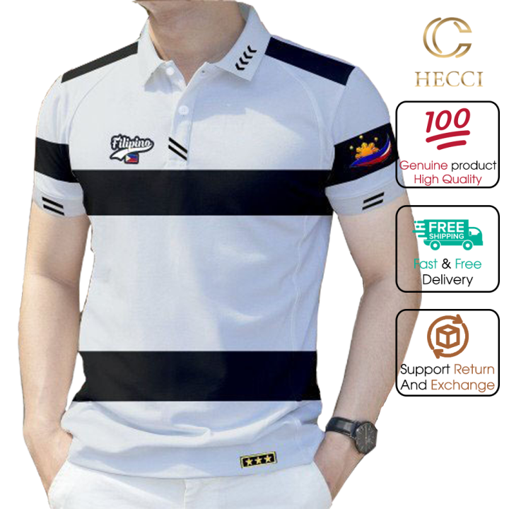 Hecci Polo Shirt For Men With Stripe Style, Cotton Fabric, Absorb Sweat Well, Comfortable