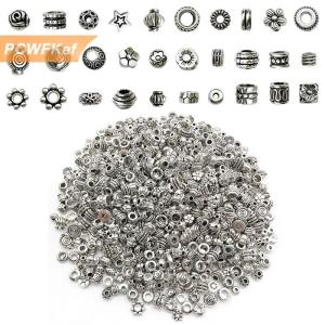 【PCWFKef】 ลูกปัดโลหะกลวงสีเงินโบราณของทิเบต30ชิ้น ล็อตสำหรับทำเครื่องประดับสร้อยข้อมือ DIY