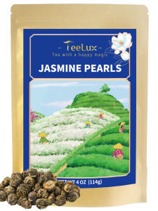 TeeLux Jasmine Pearls Green Tea Handrolled Loose Leaf with Delightful Aroma Natural Jasmine Pearl Tea 114g