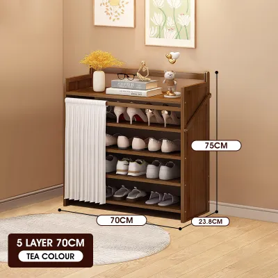 SG HXR Installation Free Shoe Cabinet Foldable Shoe Rack Multi Layer Dustproof Shoes Rack Wooden Cabinet Organize Household Bedroom Outdoor Bamboo Shoe Rack Storage Cabinet With Cover 鞋架