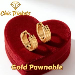 Chic Trinkets 24k Saudi Gold Earrings Pawnable Legit Smooth Plain Ring Earrings for Women Fashion Accessories Jewellery Pure gold Earrings