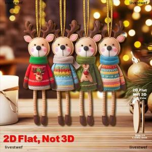 [COD] livestwef 16Pcs 2D Colorful Christmas Reindeer Wooden Pendant Ornament Cartoon Christmas Tree Hanging Decoration For Home New Year Gift