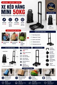 Xe Kéo Đồ Mini 50Kg Gấp Gọn | Xe Kéo Hàng 4 Bánh Kéo Hành Lý Bình Nước Siêu Nhẹ