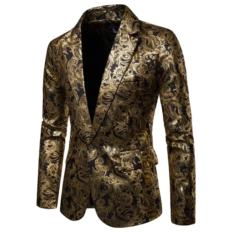 Men's golden floral blazers business casual suit wedding dress